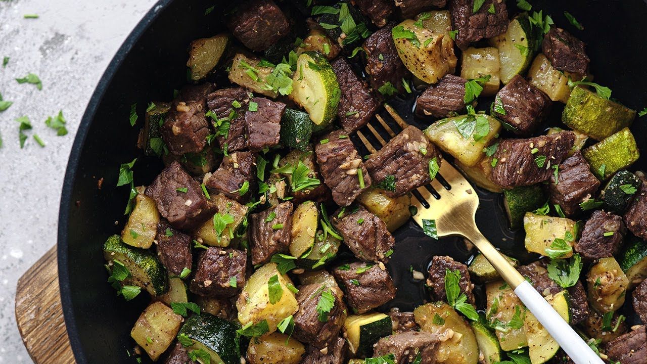 Keto Steak & Zucchini Skillet Recipe [One Pan Meal]