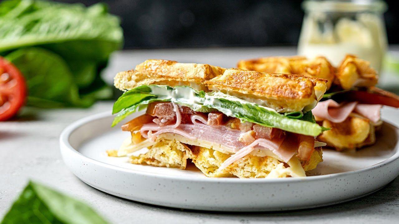 Keto Chaffle Sandwich [Ham & Cheese]